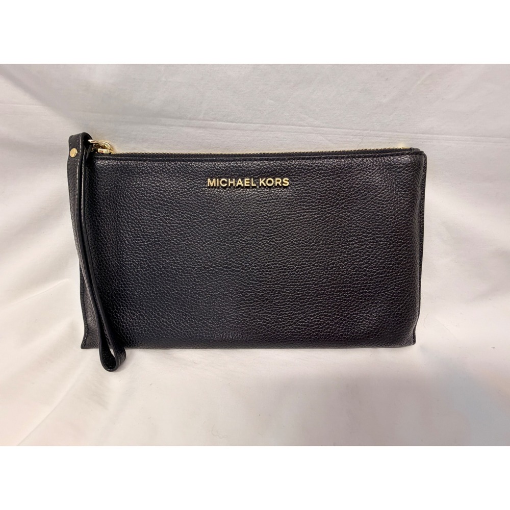 Michael Kors Adele Black Pebbled Leather Wristlet Clutch Bag 38S9XTTC3LExcellent